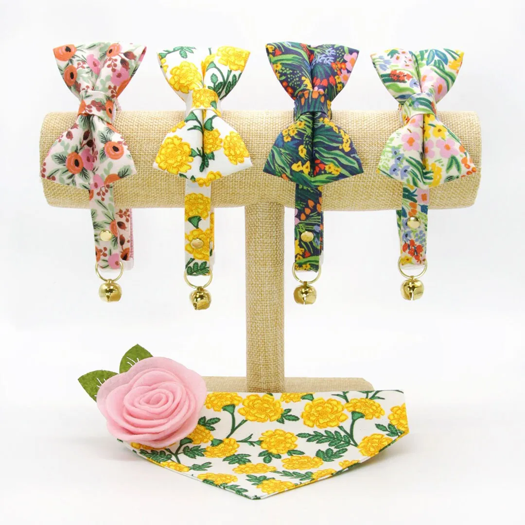 Cat Collar - "Fantasia - Night" - Rifle Paper Co® Blue Floral Cat Collar / Spring, Easter, Summer / Breakaway Buckle or Non-Breakaway / Cat, Kitten   Small Dog Sizes