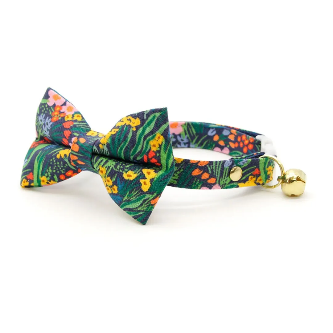 Cat Collar - "Fantasia - Night" - Rifle Paper Co® Blue Floral Cat Collar / Spring, Easter, Summer / Breakaway Buckle or Non-Breakaway / Cat, Kitten   Small Dog Sizes