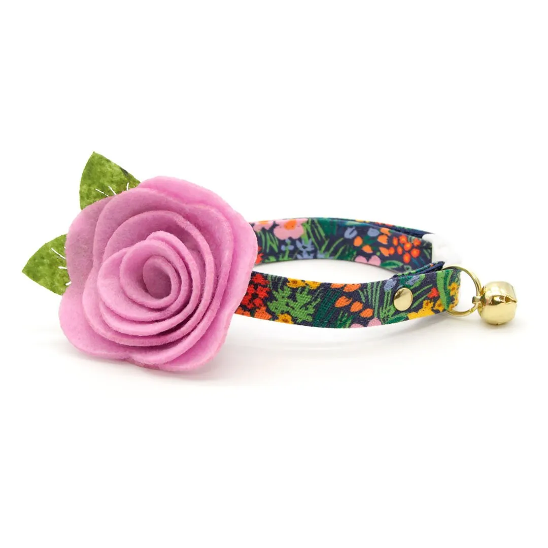 Cat Collar - "Fantasia - Night" - Rifle Paper Co® Blue Floral Cat Collar / Spring, Easter, Summer / Breakaway Buckle or Non-Breakaway / Cat, Kitten   Small Dog Sizes