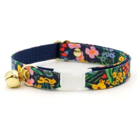Cat Collar - "Fantasia - Night" - Rifle Paper Co® Blue Floral Cat Collar / Spring, Easter, Summer / Breakaway Buckle or Non-Breakaway / Cat, Kitten   Small Dog Sizes