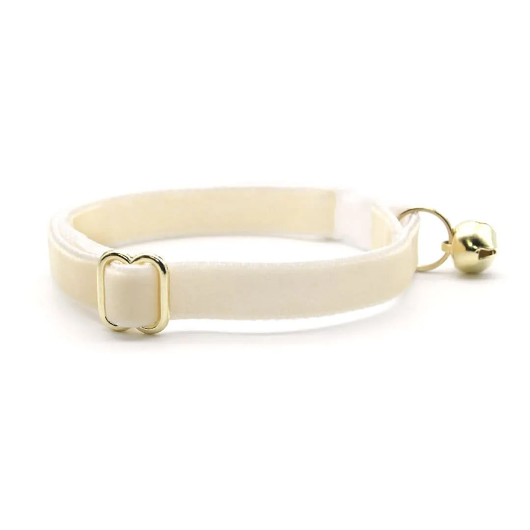 Cat Collar - "Velvet - Chantilly Cream" - Light Beige Ivory Velvet Cat Collar / Breakaway Buckle or Non-Breakaway / Cat, Kitten   Small Dog Sizes