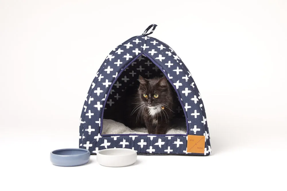 Cat Igloo - Navy Cross Print