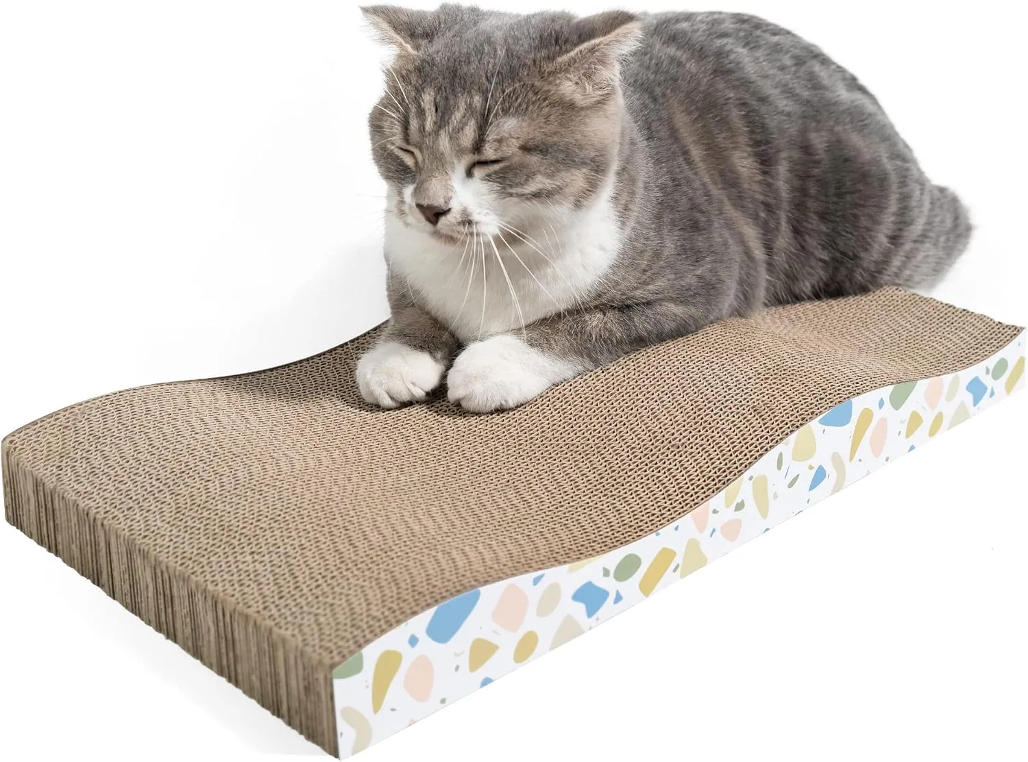 Cat Scratcher, Curved Scratch Pad, Durable Corrugated Cardboard Scratching Board for Indoor Cats, Heavy Duty, Double-Sided Usability, Recyclable with Catnip
