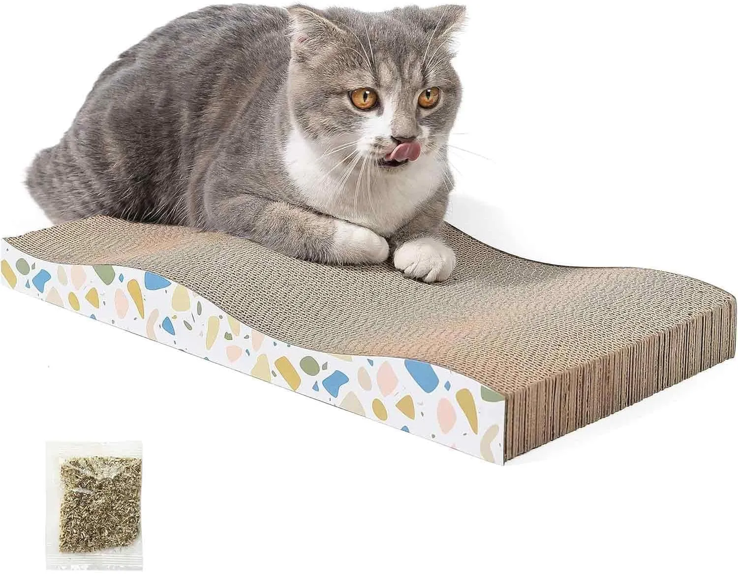 Cat Scratcher, Curved Scratch Pad, Durable Corrugated Cardboard Scratching Board for Indoor Cats, Heavy Duty, Double-Sided Usability, Recyclable with Catnip