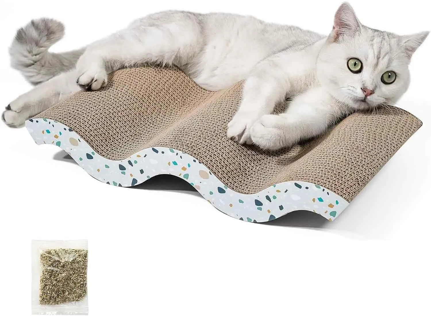 Cat Scratcher, Curved Scratch Pad, Durable Corrugated Cardboard Scratching Board for Indoor Cats, Heavy Duty, Double-Sided Usability, Recyclable with Catnip