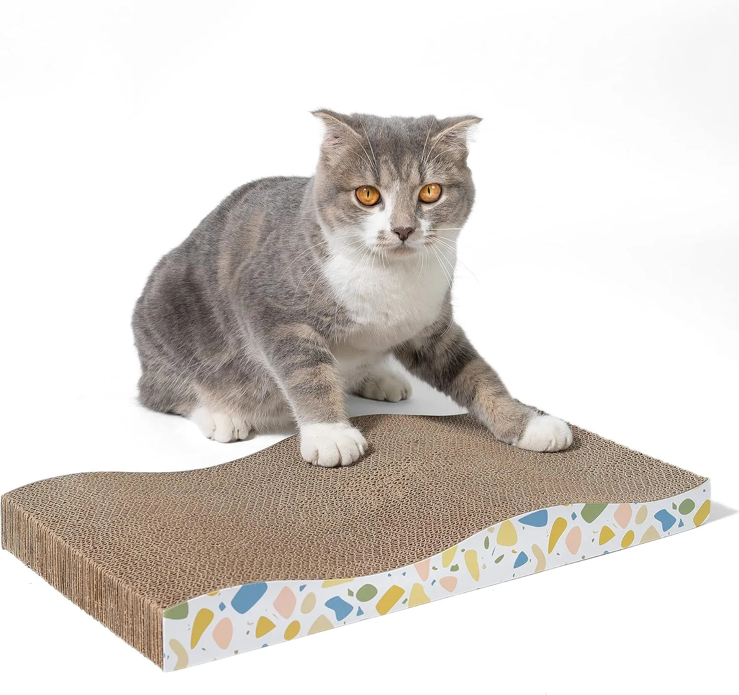 Cat Scratcher, Curved Scratch Pad, Durable Corrugated Cardboard Scratching Board for Indoor Cats, Heavy Duty, Double-Sided Usability, Recyclable with Catnip
