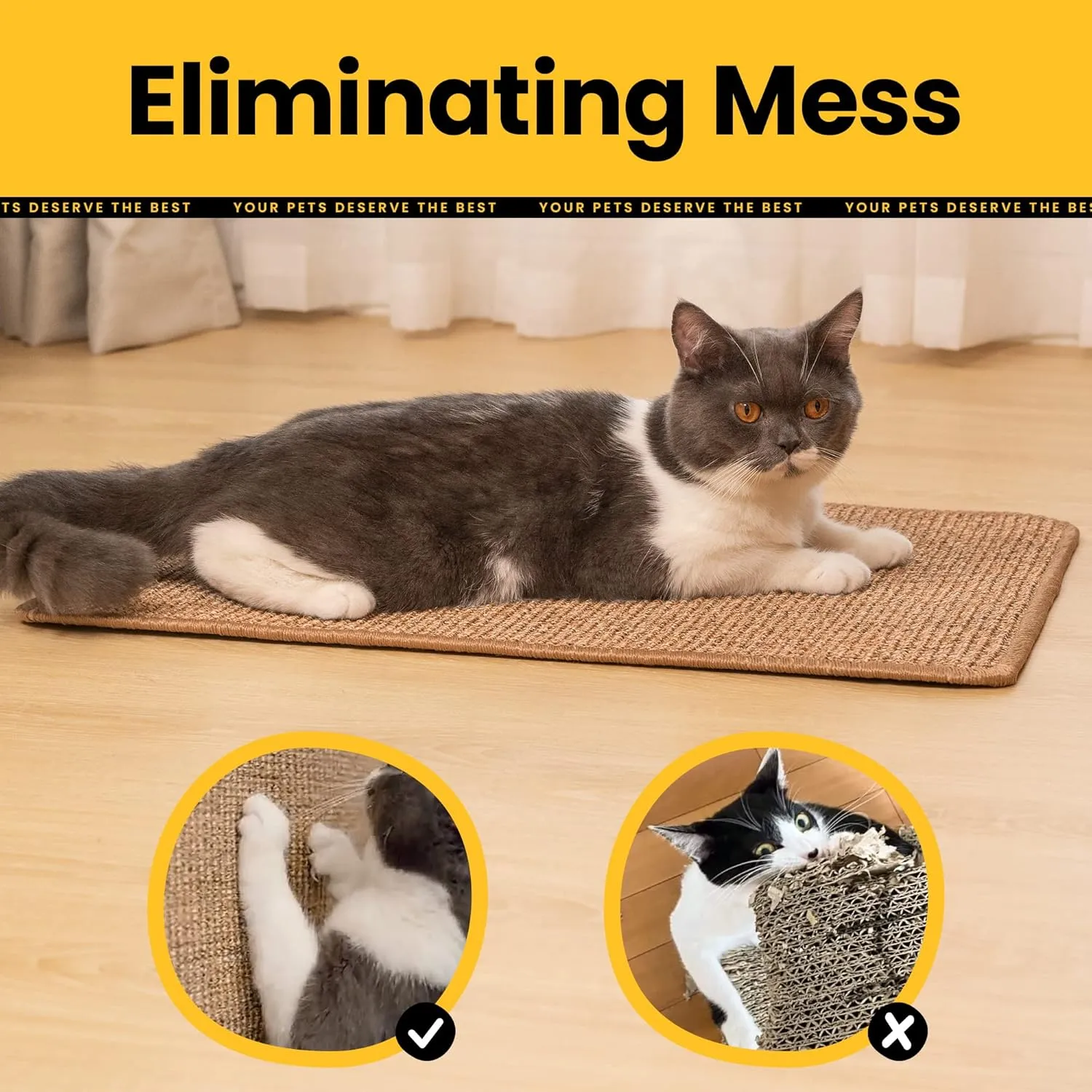 Cat Scratcher Mat,Natural Sisal Cat Scratch Pad,Horizontal Floor Cat Scratching Pads Rug for Indoor Cats Grinding Claws Nails,Cat Furniture Protector for Couch & Carpets & Sofas