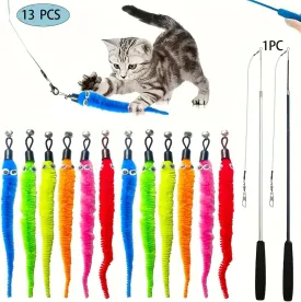 Cat Toy Set, 6/12 Plush Wands with Bells, 1 Teasers, Assorted Colors (13pcs(Color Random))