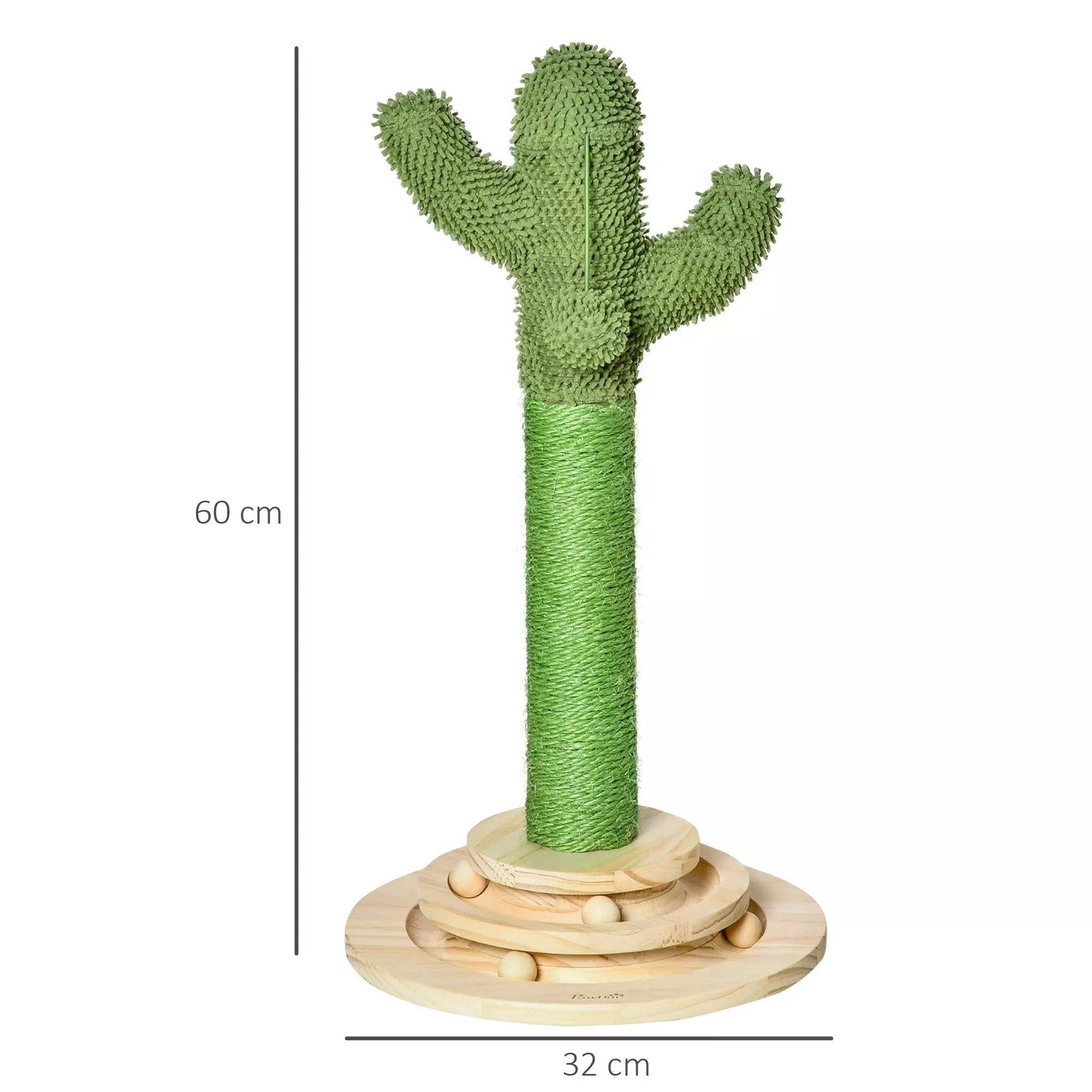 Cat Tree Cactus-shaped Tower Kitten Furniture with Sisal Scratching Post Hanging Ball Funny Cat Ball Platform 32 x 32 x 60cm Green