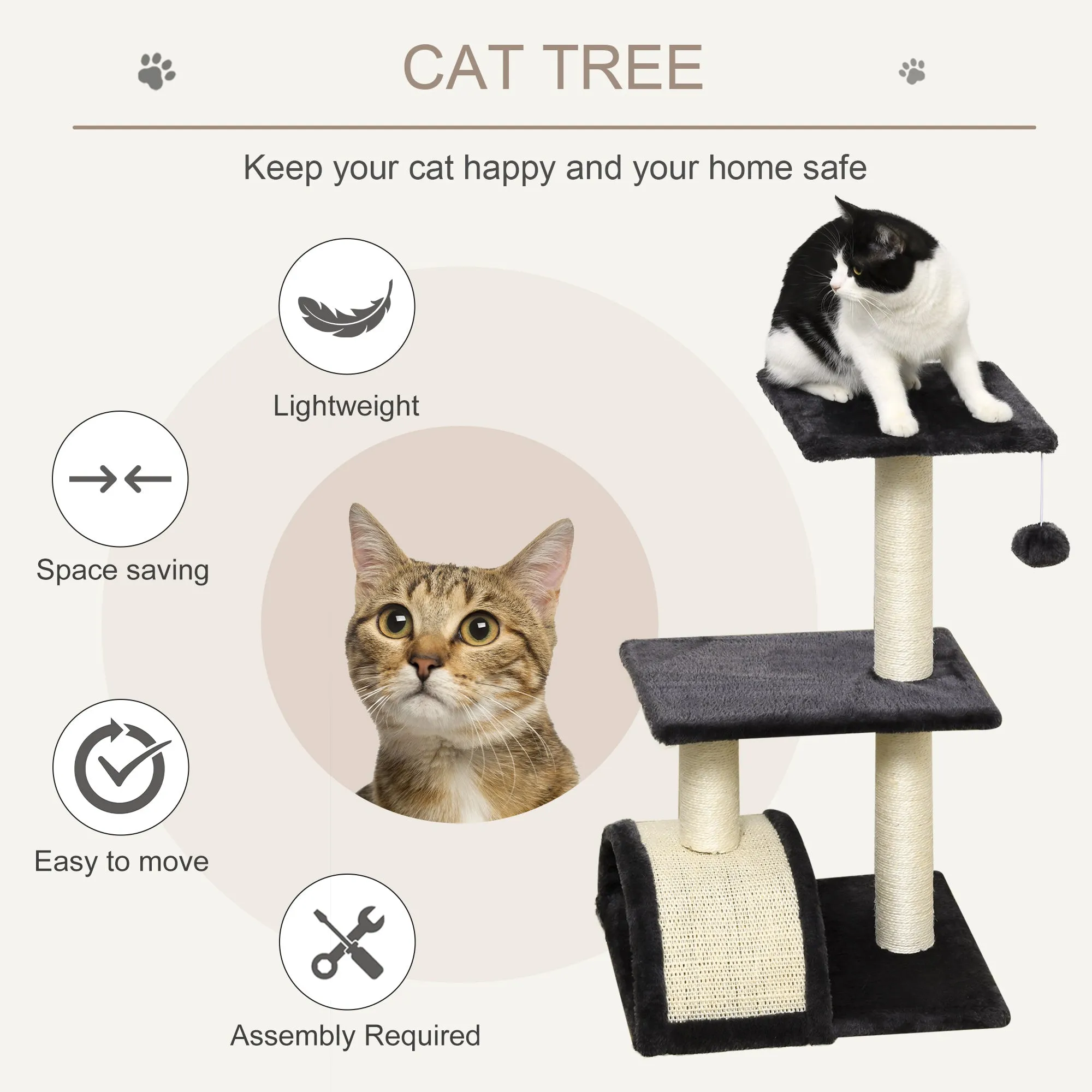 Cat tree Tower 72cm Climbing Activity Centre Kitten-Grey