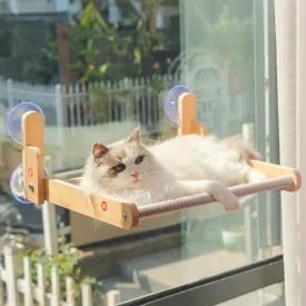Cat Window Perch with Wooden Frame  Aloxina Foldable Cat Hammock Bed for Indoor Cats, Breathable Sandwich Mesh Cover, Strong Suction Cups, No Drilling, Supports Large Cats