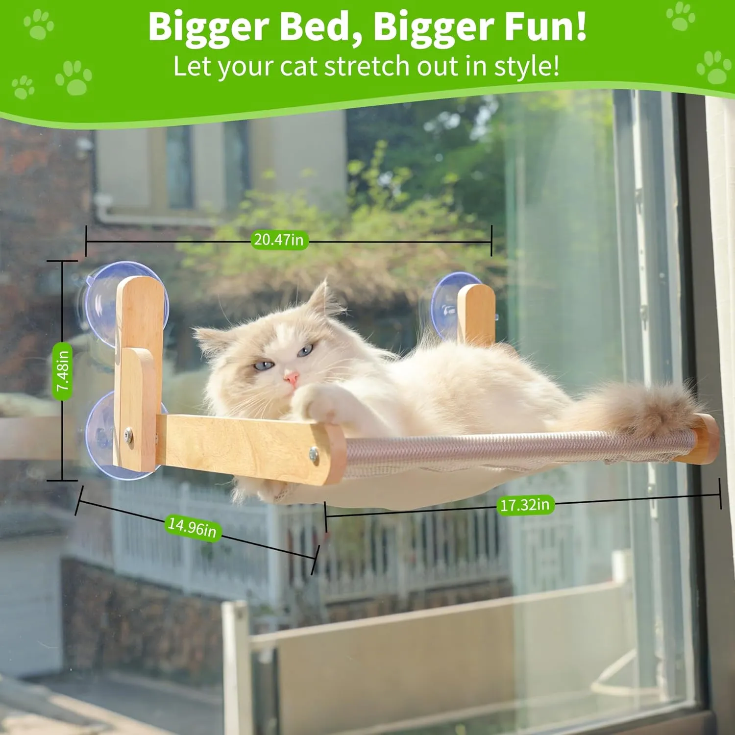 Cat Window Perch with Wooden Frame  Aloxina Foldable Cat Hammock Bed for Indoor Cats, Breathable Sandwich Mesh Cover, Strong Suction Cups, No Drilling, Supports Large Cats