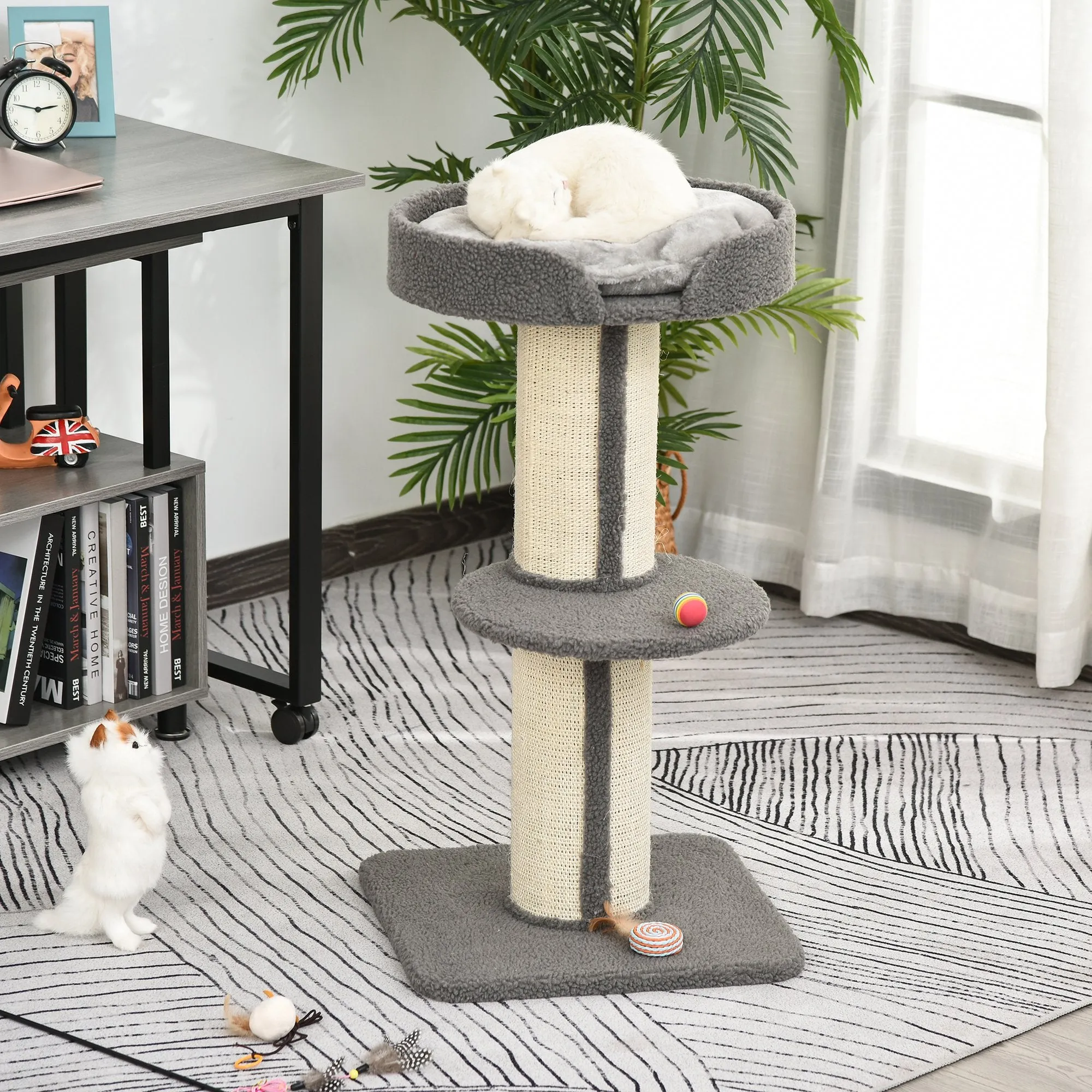 Cats 2-Tier Scratching Tree w/ Bed Grey