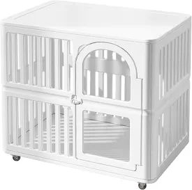 Clear Acrylic Dog Crate& Playpen with Universal Wheels, Easy Assemble Transparent Pet Pen for Puppy Bunny Cat Pig, Sturdy & Easy Cleaning Plastic Puppy Fence