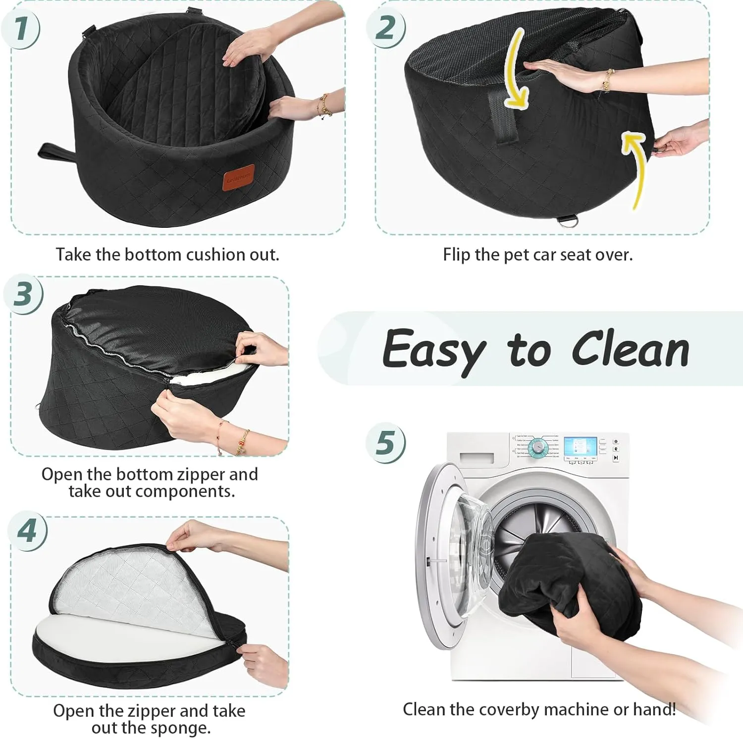 Dog Car Seat for Dogs Up to 25lbs, Comfy Car Dog Bed with 2 Clip-On Safety Leashes, Pet Travel Car Seat with Ultra Soft Fabric, Easy to Install and Fully Removable Washable (Black,Small)