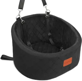 Dog Car Seat for Dogs Up to 25lbs, Comfy Car Dog Bed with 2 Clip-On Safety Leashes, Pet Travel Car Seat with Ultra Soft Fabric, Easy to Install and Fully Removable Washable (Black,Small)