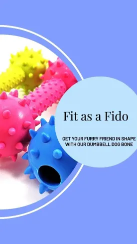 Dog Chew Toy Dumbbell, Durable Rubber, Lime Green, Blue, Pink, Playful, with Bell (Pink)