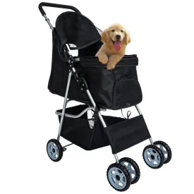 Dog Stroller, pet Stroller 4 Wheels Carrier Strolling Cart Waterproof Travel Folding Cart for Puppy Small-Medium Dog, Cat with Cup Holder, Locking Wheel Black