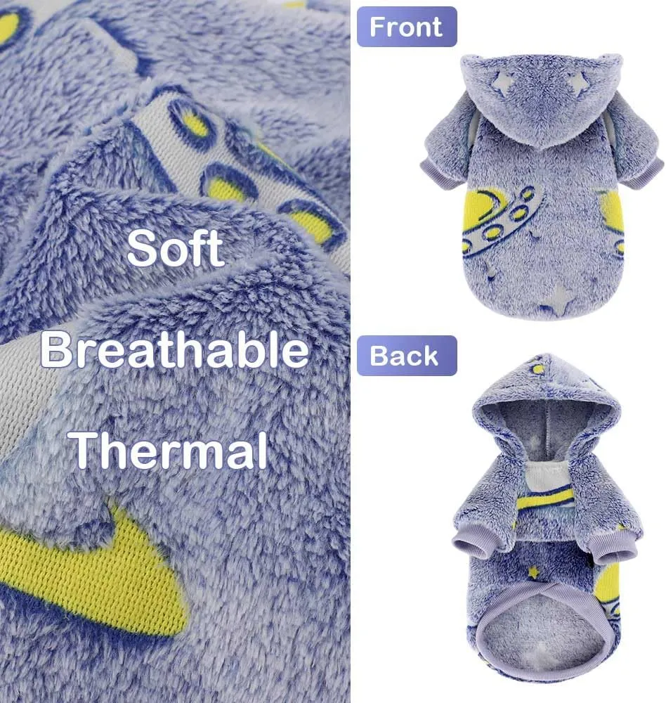 Dog Sweater, Glow in The Dark Dog Hoodie, Soft Flannel Pet Clothes for Boy Girl, Winter Warm Puppy Sweater for Chihuahua Yorkie Cat (Blue Universe,M)