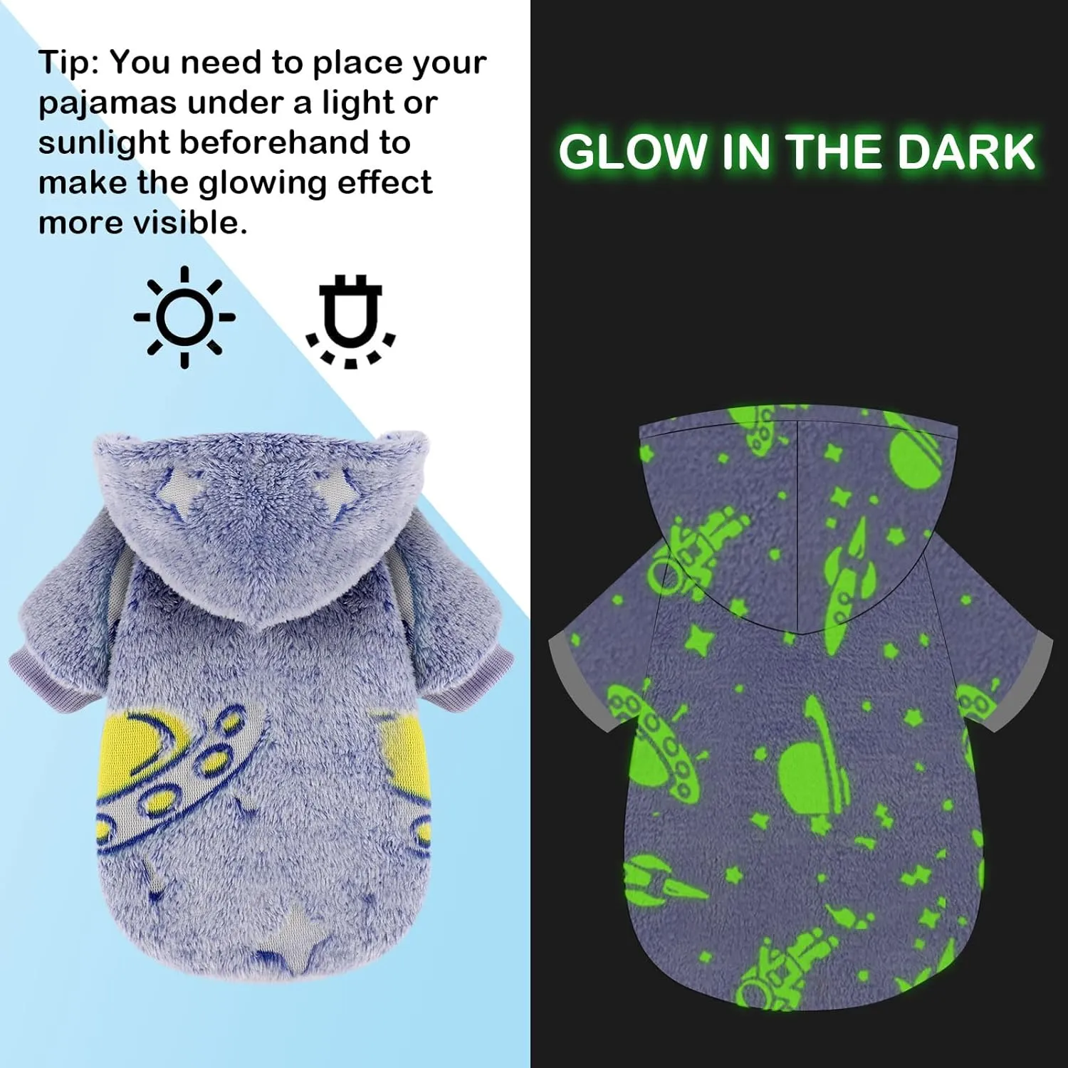 Dog Sweater, Glow in The Dark Dog Hoodie, Soft Flannel Pet Clothes for Boy Girl, Winter Warm Puppy Sweater for Chihuahua Yorkie Cat (Blue Universe,M)