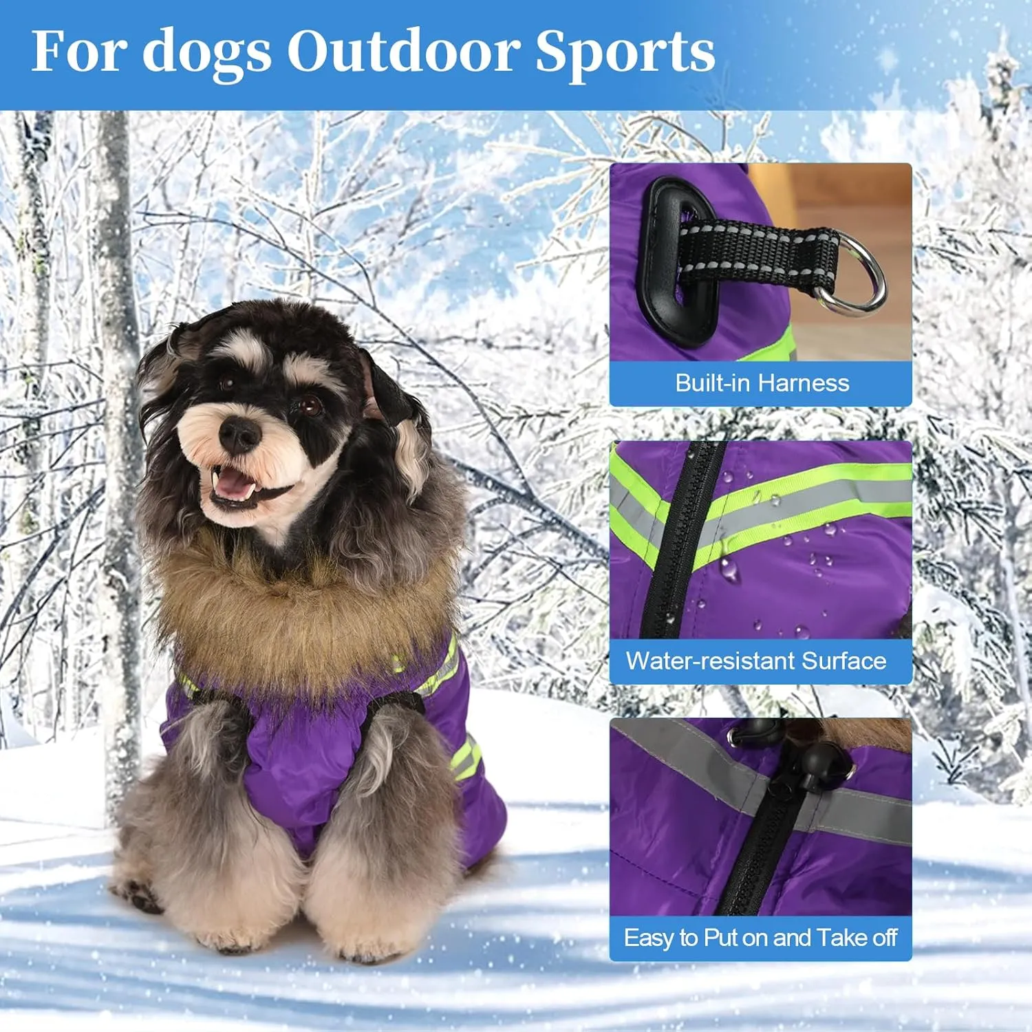 Dog Winter Coat with Harness - Waterproof & Warm Dog Jackets - Dog Coats with Easy Zip-Up Design - Turtleneck Fleece Lined Dog Clothes - Reflective Dog Snowsuit Dog Vest for Medium Dogs Purple M