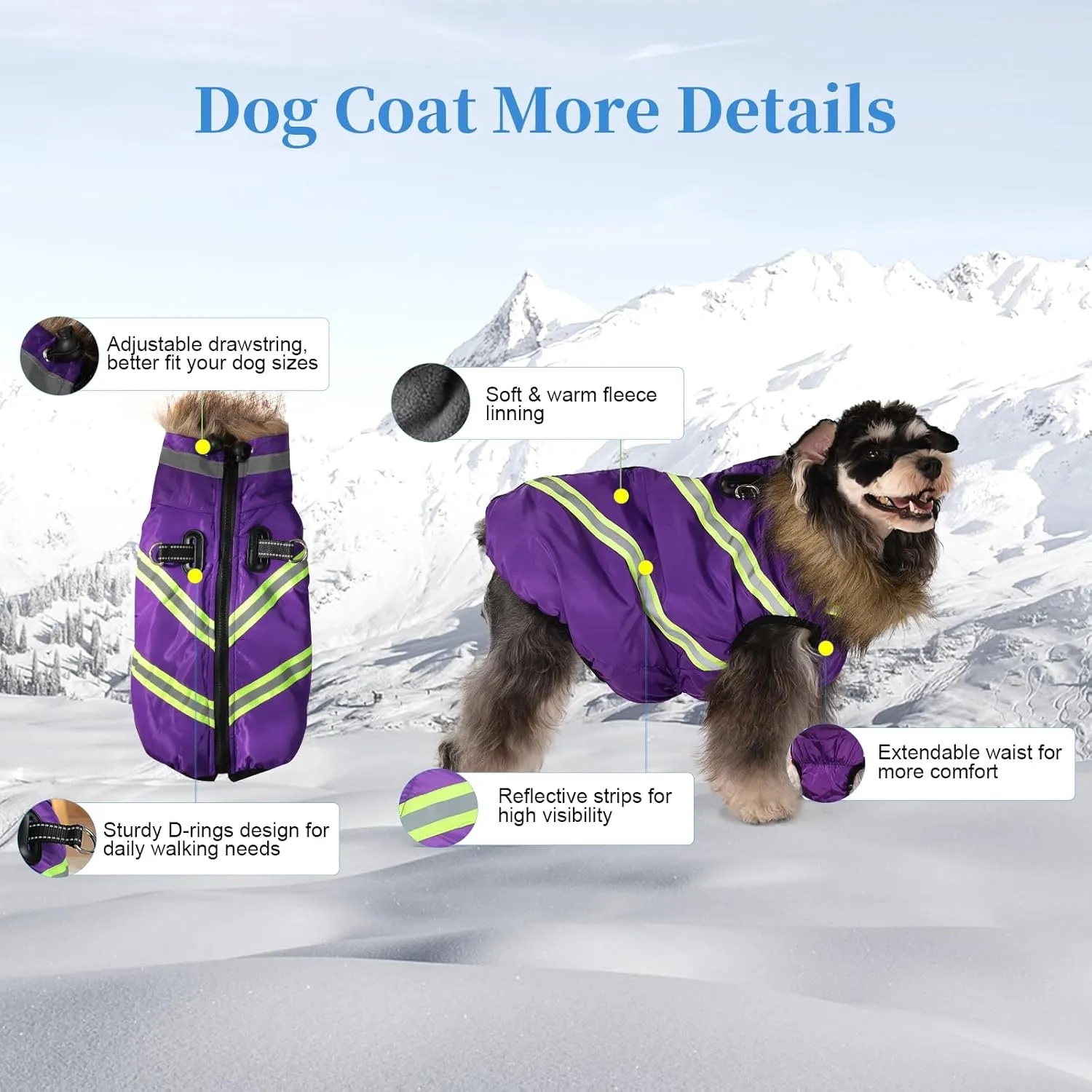 Dog Winter Coat with Harness - Waterproof & Warm Dog Jackets - Dog Coats with Easy Zip-Up Design - Turtleneck Fleece Lined Dog Clothes - Reflective Dog Snowsuit Dog Vest for Medium Dogs Purple M