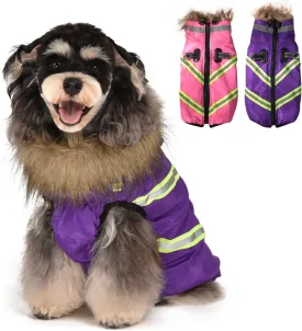 Dog Winter Coat with Harness - Waterproof & Warm Dog Jackets - Dog Coats with Easy Zip-Up Design - Turtleneck Fleece Lined Dog Clothes - Reflective Dog Snowsuit Dog Vest for Medium Dogs Purple M