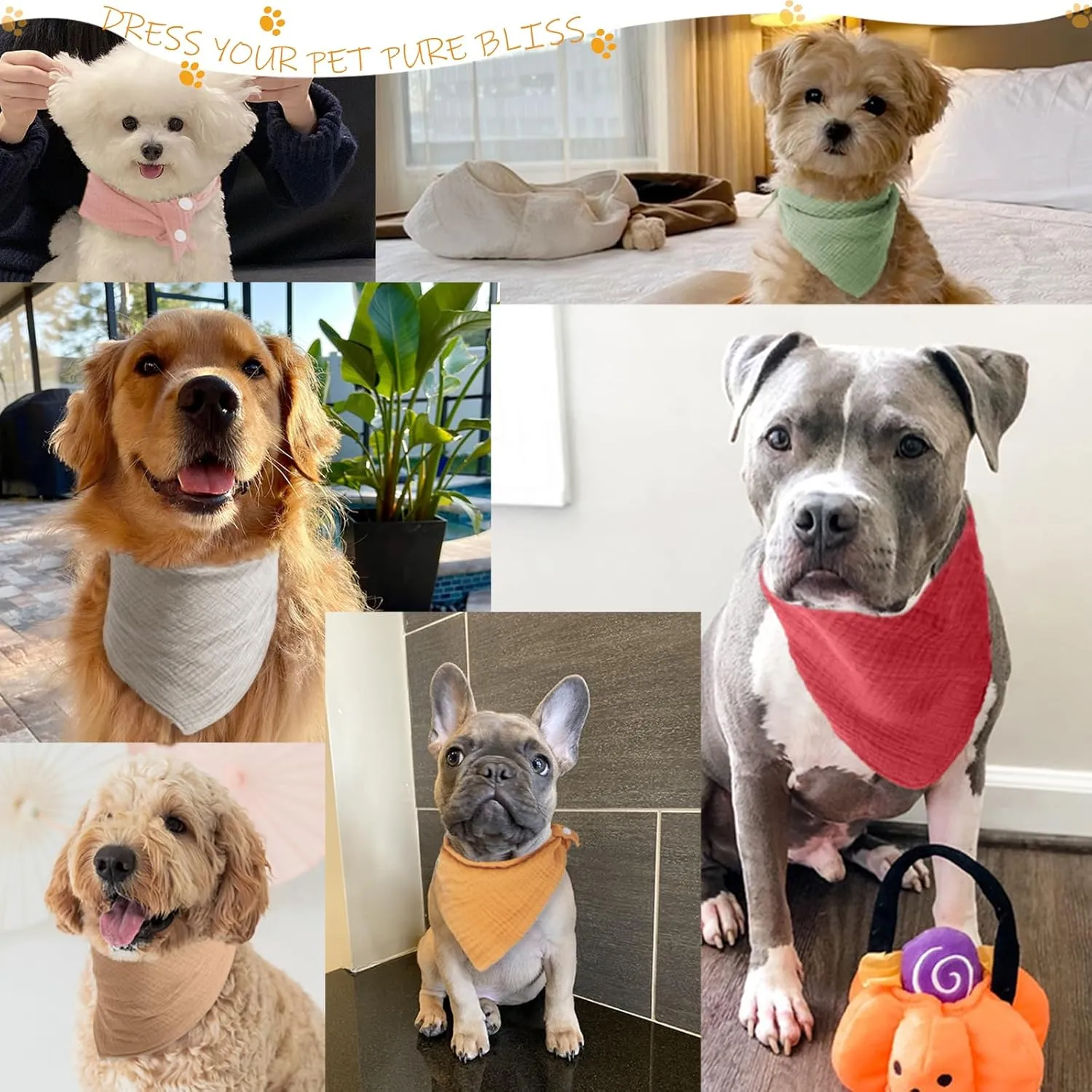 Dog's Bandanas Solid Color Cotton Pet Scarf with Adustable Button,Dark Gray,Large