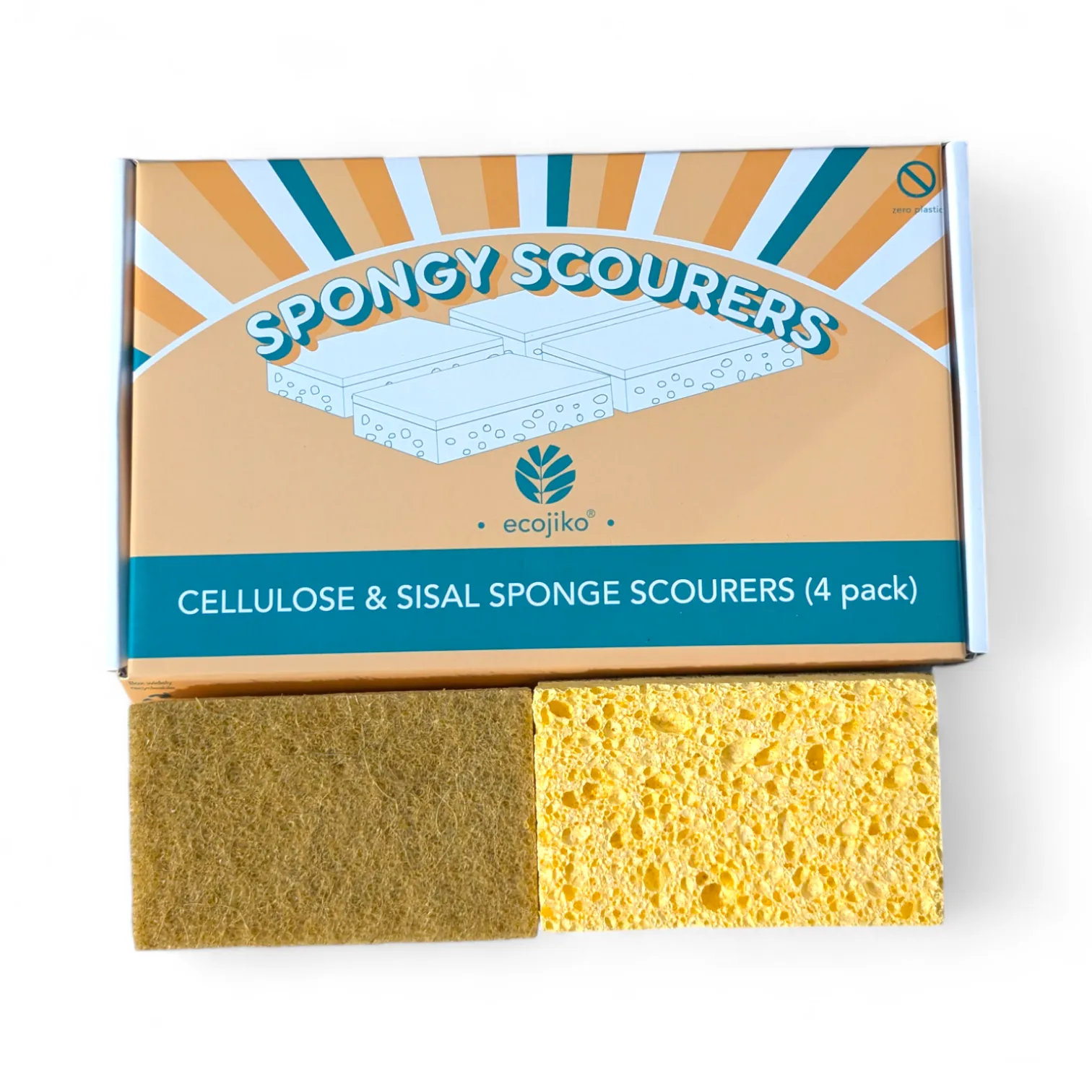 Eco Sponge Scourers | Cellulose & Sisal Natural Washing Up Sponge Scourers (4 pack)