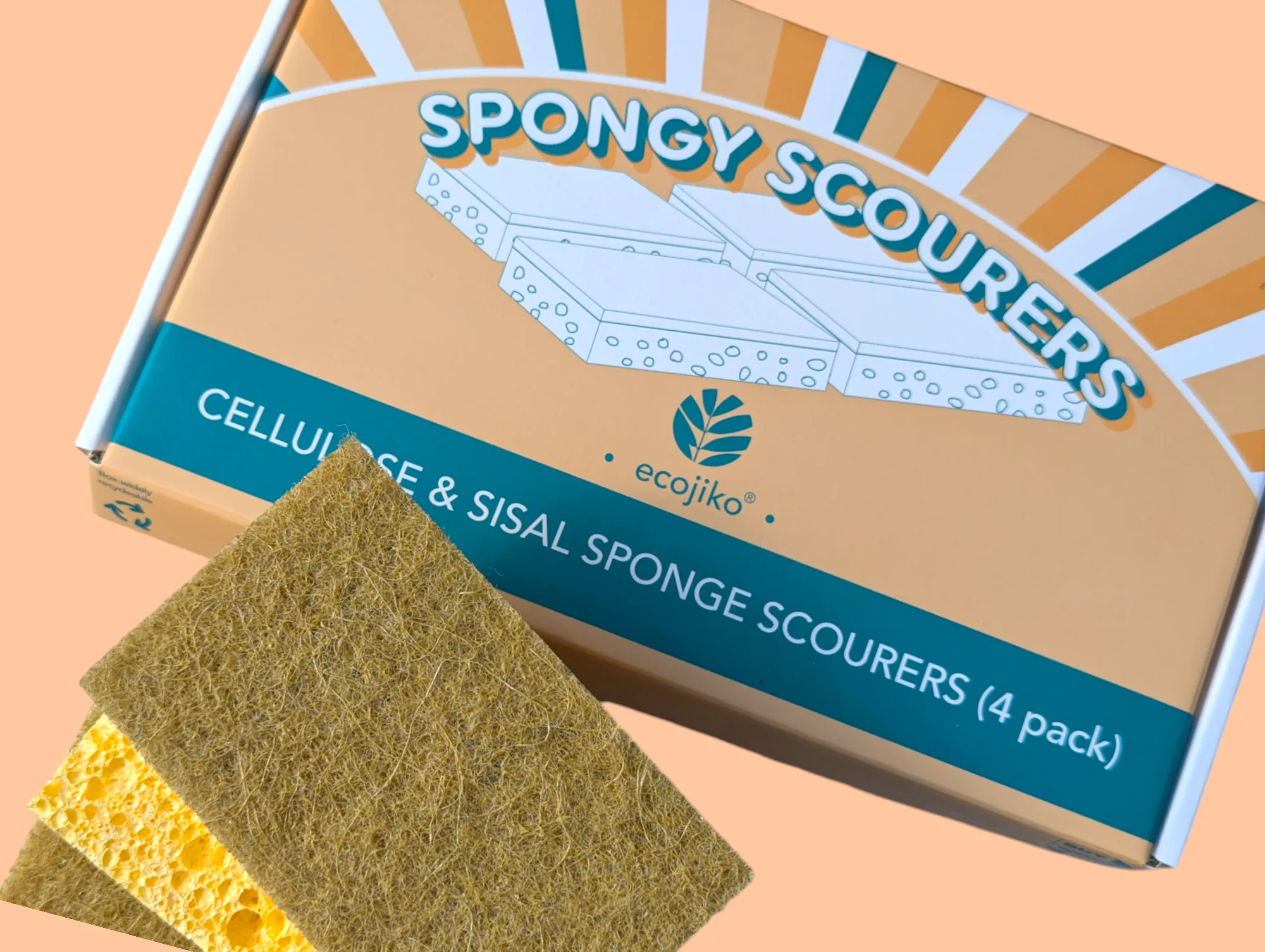 Eco Sponge Scourers | Cellulose & Sisal Natural Washing Up Sponge Scourers (4 pack)