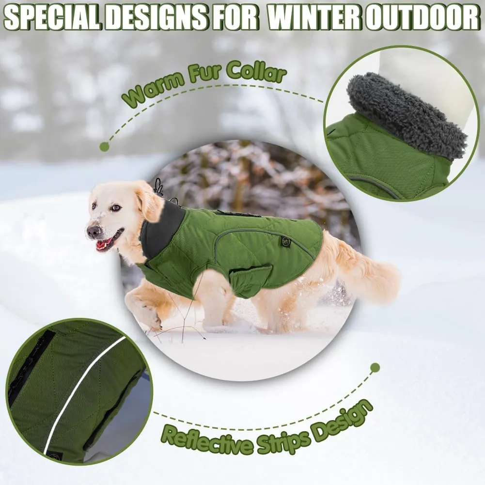 EMUST Dog Vests for Winter, Fleece Lined Dog Coat for Cold Weather Warm Dog Jackets for Small Medium Large Dogs, Pet Dogs Apparel for Cold Weather, Green, XXXL
