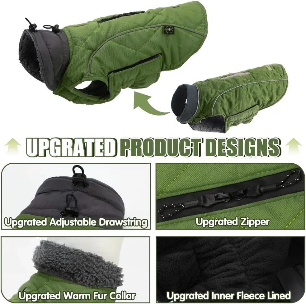 EMUST Dog Vests for Winter, Fleece Lined Dog Coat for Cold Weather Warm Dog Jackets for Small Medium Large Dogs, Pet Dogs Apparel for Cold Weather, Green, XXXL