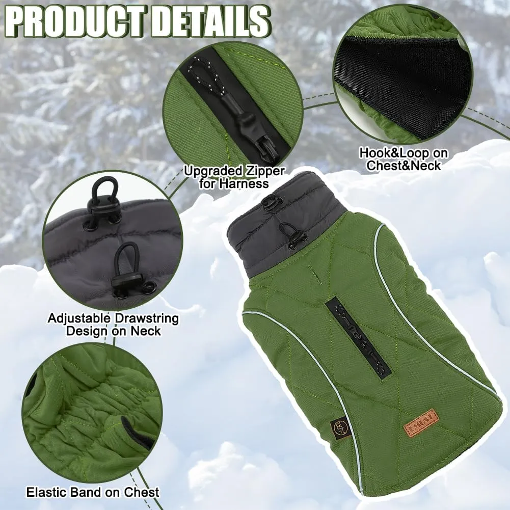 EMUST Dog Vests for Winter, Fleece Lined Dog Coat for Cold Weather Warm Dog Jackets for Small Medium Large Dogs, Pet Dogs Apparel for Cold Weather, Green, XXXL