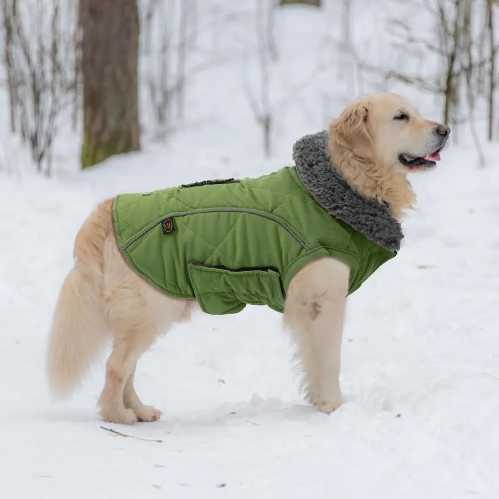 EMUST Dog Vests for Winter, Fleece Lined Dog Coat for Cold Weather Warm Dog Jackets for Small Medium Large Dogs, Pet Dogs Apparel for Cold Weather, Green, XXXL