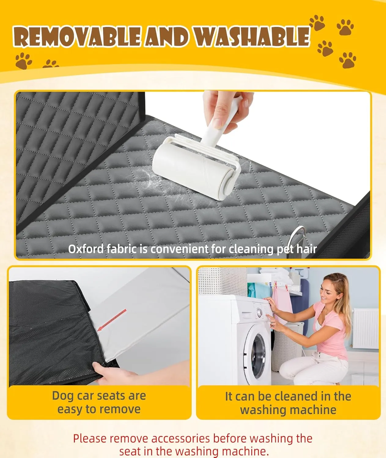 EPN Dog Car Seat for Large Dogs, Foldable Pet Car Seat with Waterproof Oxford Fabric, Non-Slip Bottom, Reinforced Support & Storage Pockets (Grey, Large)