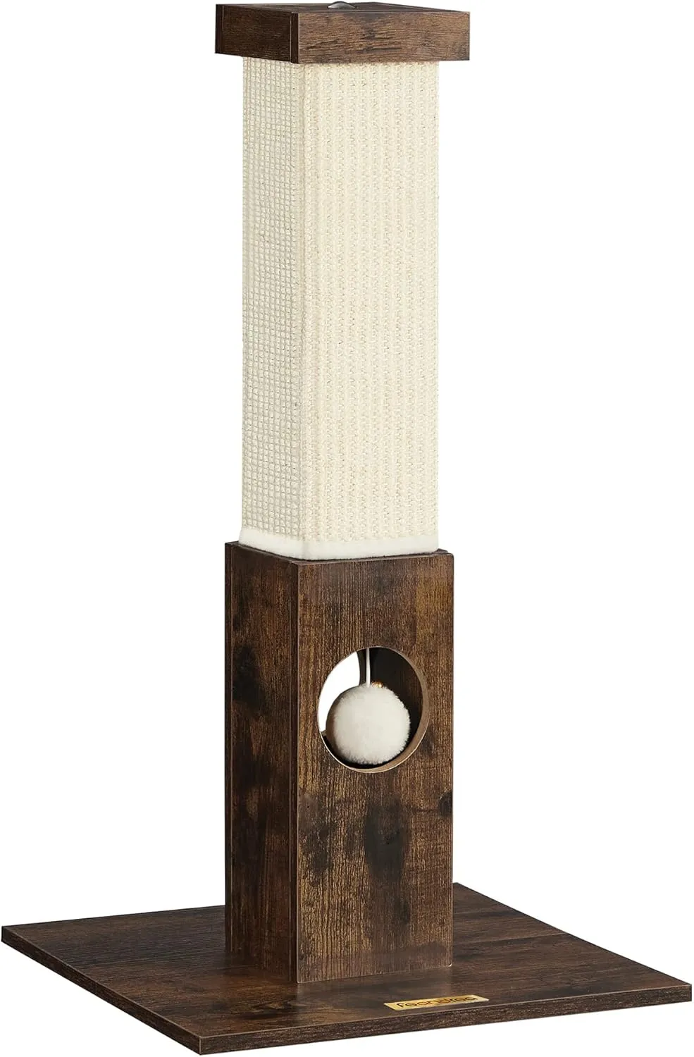 Feandrea Cat Scratching Post, Cat Scratcher for Indoor Cats, 28.7 Inches Tall, Furniture Scratching Deterrent Sisal Scratch Pole with Toy, Rustic Brown UPCA021X01