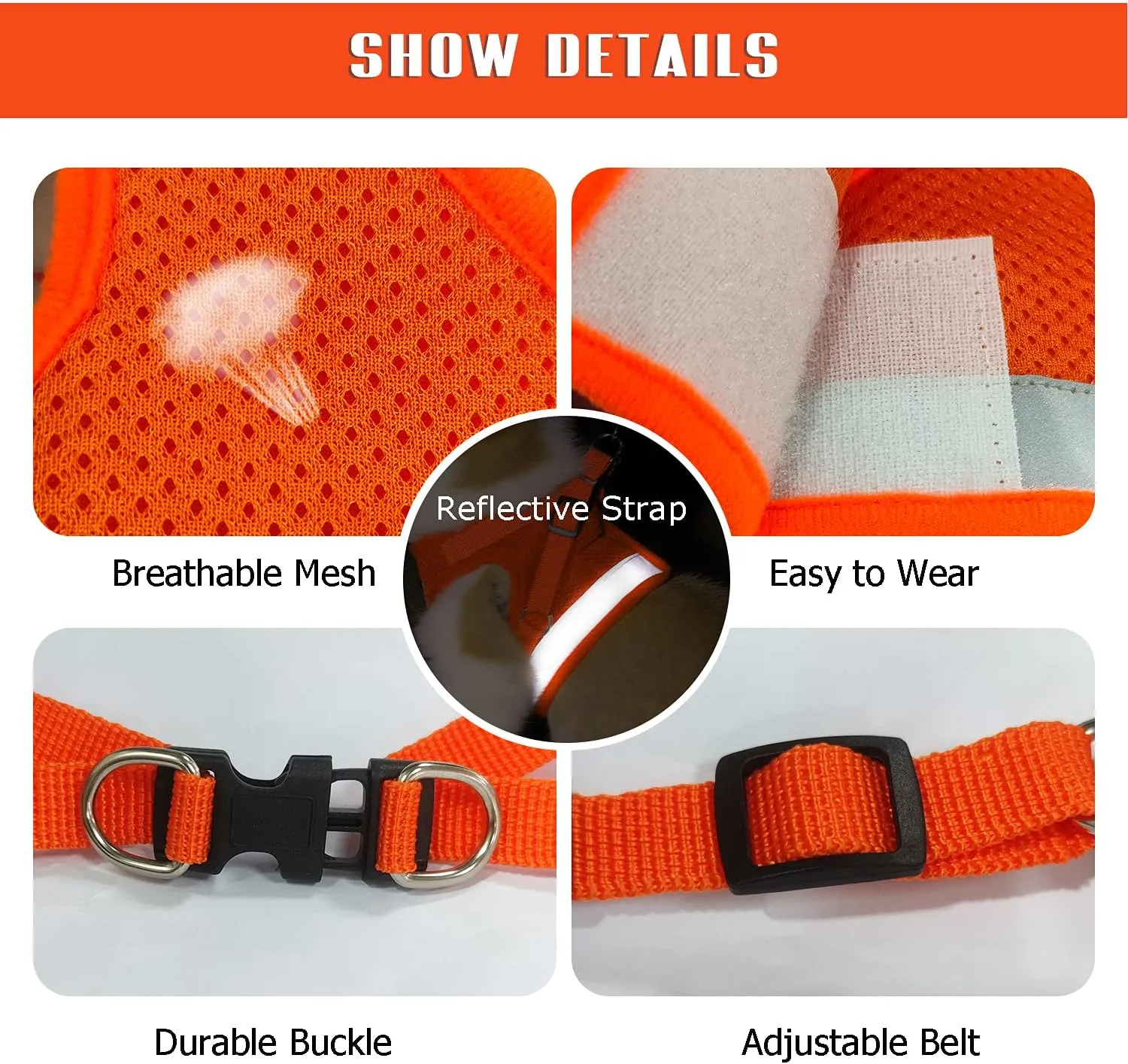 FEimaX Dog Harness and Leash Set for Walking, Soft Mesh Adjustable Easy Control Lightweight Cat Vest Harnesses with Reflective Strips, Escape Proof Small Dogs Cats Vests