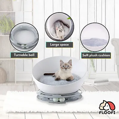 Floofi Pet Bed Cat 2 in 1 With Turntable Toy (Grey)