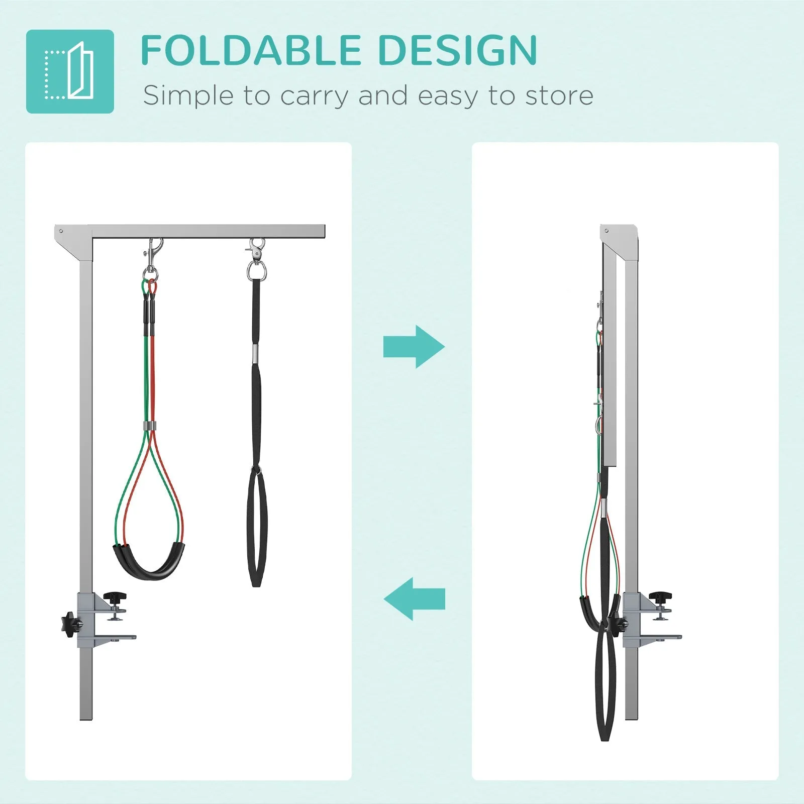 Foldable Pet Grooming Arm with Clamp 29" Height Adjustable Dog Grooming Holder for Table with 2 Haunch Holders Grooming Loop for Medium Dogs