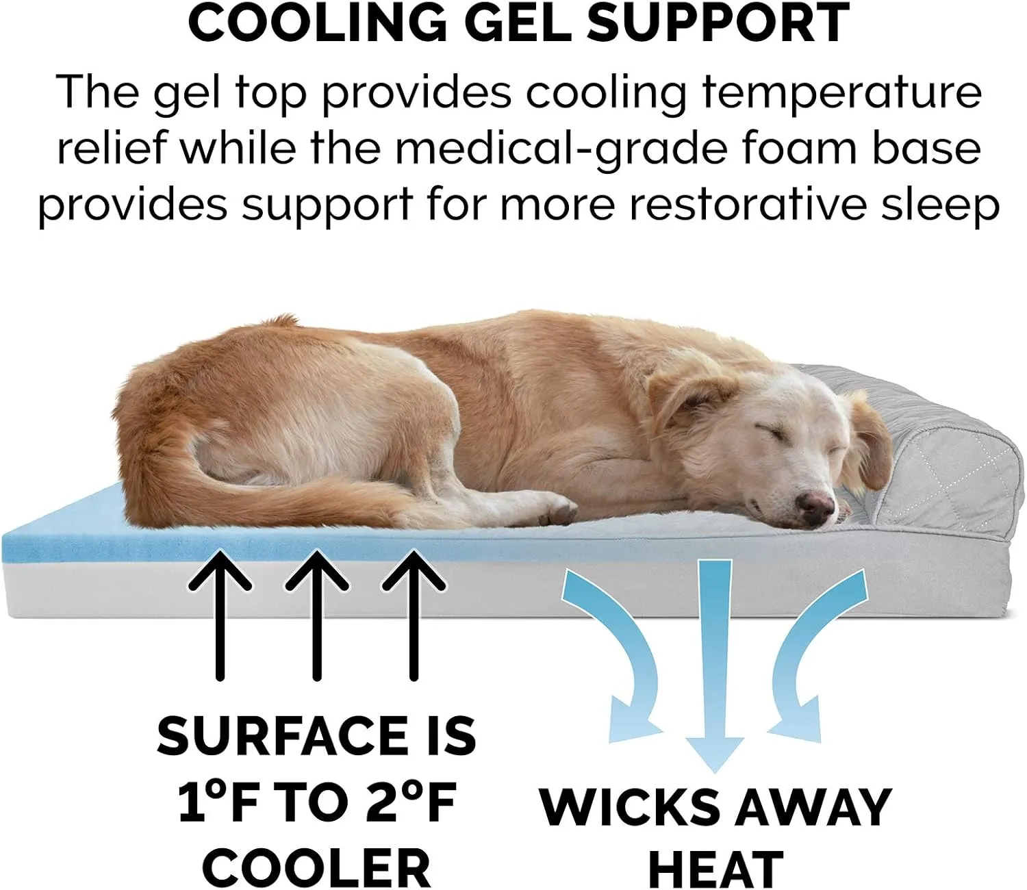 Furhaven Cooling Gel Dog Bed For Large Dogs Quilted Sofa SilverGray Jumbo Plus XXL