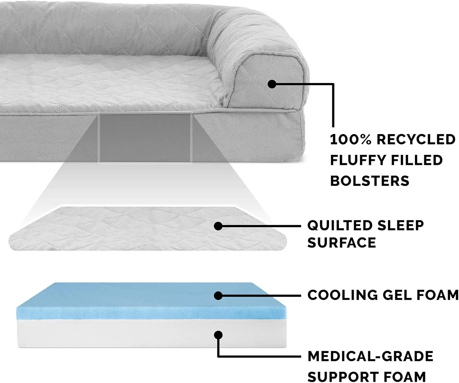 Furhaven Cooling Gel Dog Bed For Large Dogs Quilted Sofa SilverGray Jumbo Plus XXL