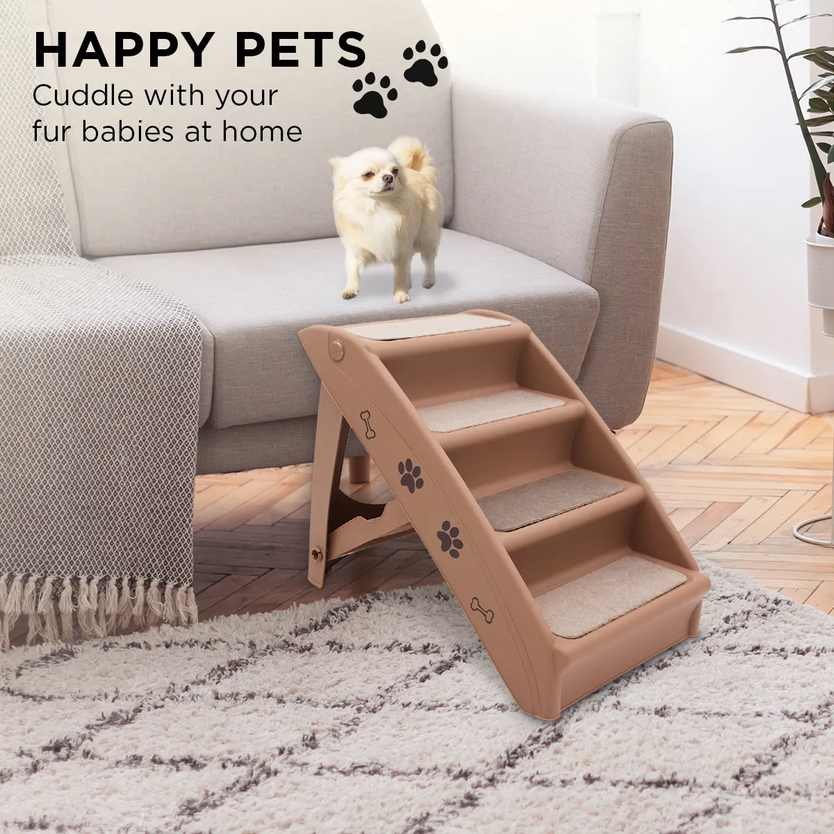 Furtastic 50cm Foldable Pet Step Ladder Stairs (Brown)