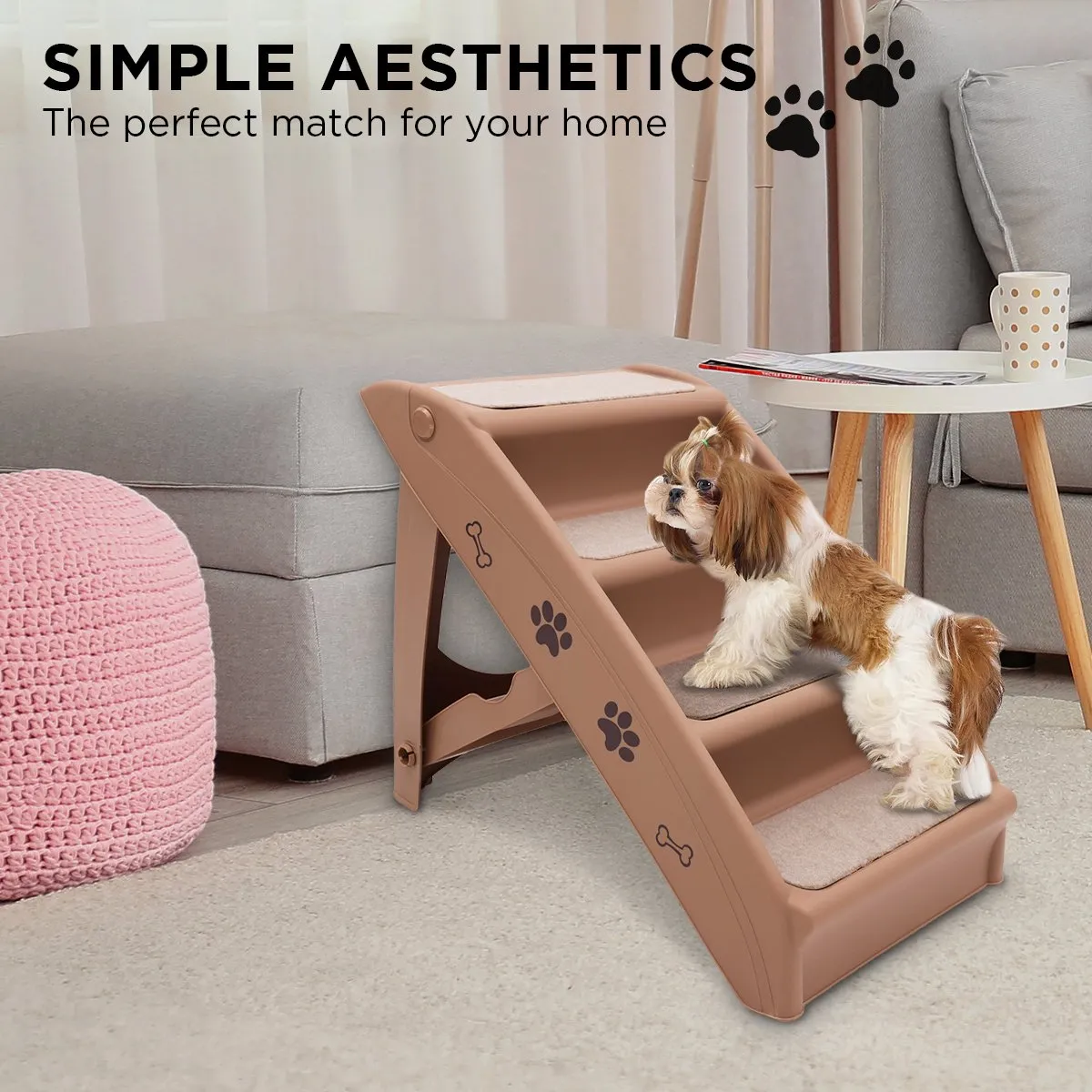 Furtastic 50cm Foldable Pet Step Ladder Stairs (Brown)