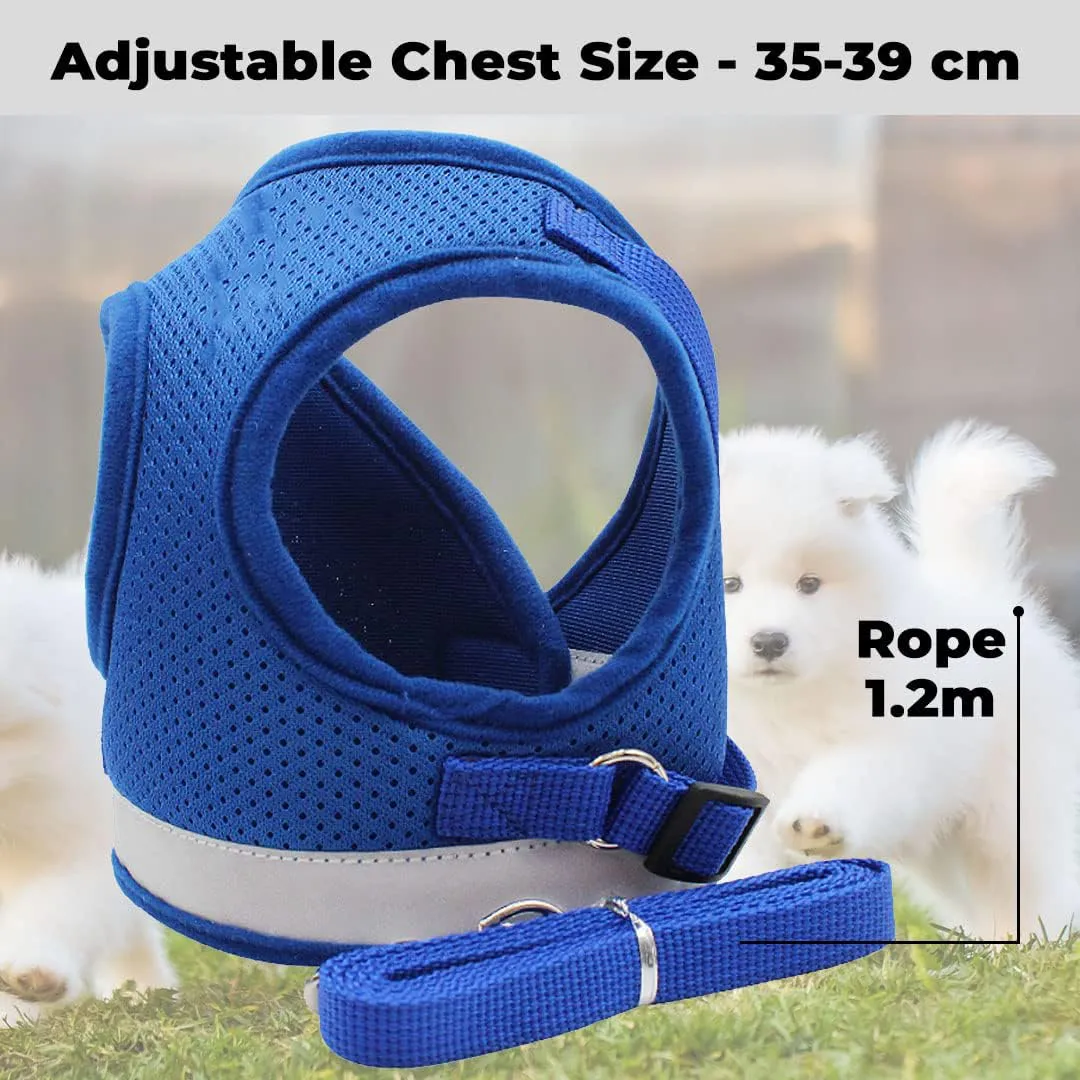 Kuber Industries Reflective Dog Harness with Adjustable Leash|Breathable Polyester Mesh Fabric |Medium Size|HT-844|Comfortable No-Pull Grip|Quick Release Buckles|Easy On-Off Harness|Blue (Pack of 3)