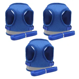 Kuber Industries Reflective Dog Harness with Adjustable Leash|Breathable Polyester Mesh Fabric |Medium Size|HT-844|Comfortable No-Pull Grip|Quick Release Buckles|Easy On-Off Harness|Blue (Pack of 3)