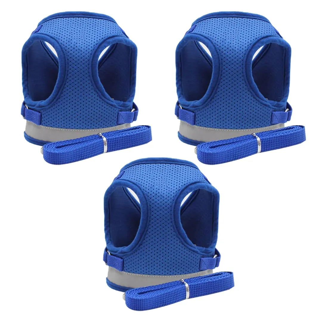 Kuber Industries Reflective Dog Harness with Adjustable Leash|Breathable Polyester Mesh Fabric |Medium Size|HT-844|Comfortable No-Pull Grip|Quick Release Buckles|Easy On-Off Harness|Blue (Pack of 3)