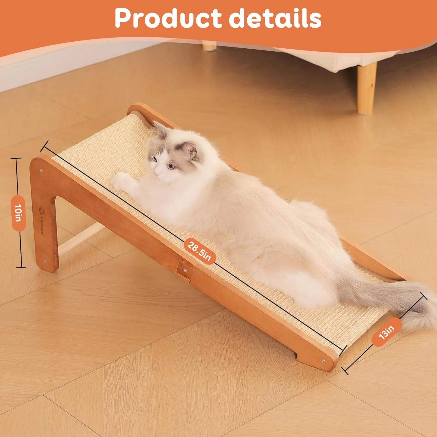 L-Shaped Cat Scratching Post - Beechwood Base, 28.5" Natural Sisal Woven Scratching Pad, Durable Cat Scratcher, Furniture Protector for Cats' Clawing and Play