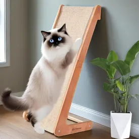 L-Shaped Cat Scratching Post - Beechwood Base, 28.5" Natural Sisal Woven Scratching Pad, Durable Cat Scratcher, Furniture Protector for Cats' Clawing and Play