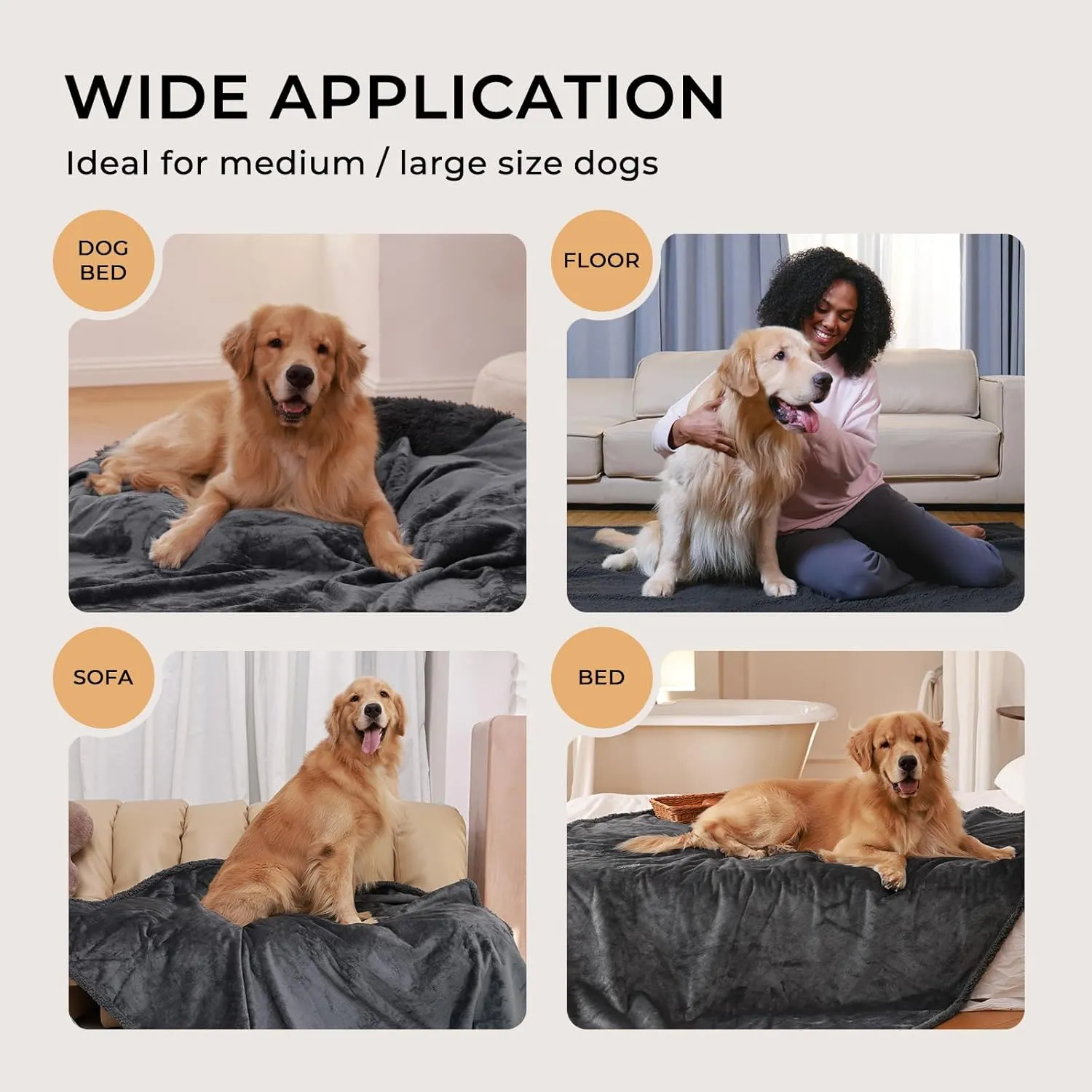 Luciphia Waterproof Blanket for Large Dogs Liquid Proof Furniture Protector Washable Pet Reversible Bed Cover for Couch Soft Sherpa Fleece Cat Blanket for Small Medium Light Grey Medium57" x 40"