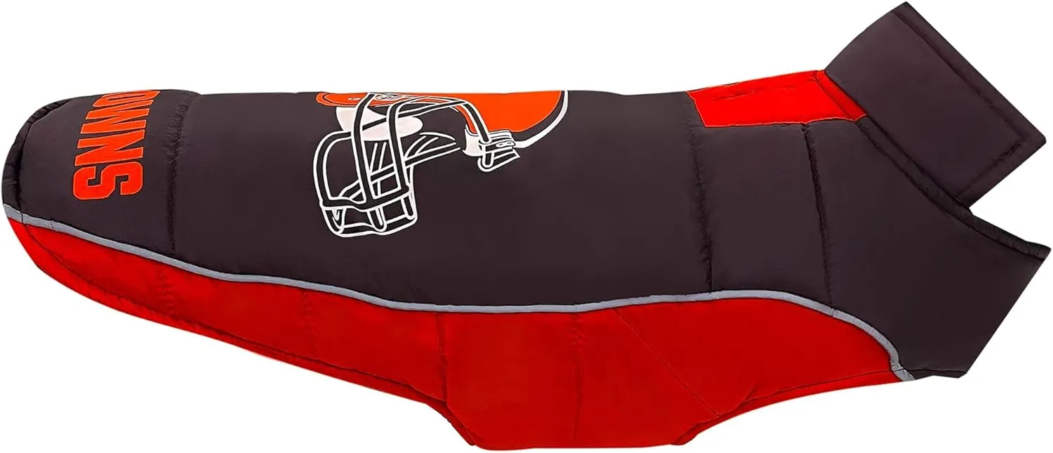 NFL Cleveland Browns Puffer Vest for Dogs & Cats, Size Large. Warm, Cozy, and Waterproof Dog Coat, for Small and Large Dogs/Cats. Best NFL Licensed PET Warming Sports Jacket
